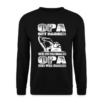 Opa Mit Bagger Wie Ein Normaler Opa Nur Cooler - Unisex Pullover - Schwarz - Vorne - Alina (178cm) & Michal (187cm)