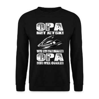 Opa Mit Jetski Wie Ein Normaler Opa Nur Cooler - Unisex Pullover - Schwarz - Vorne - Alina (178cm) & Michal (187cm)