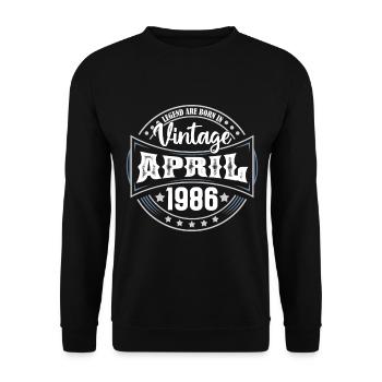 April 1986. Geburtstagsgeschenk April 1986 April - Unisex Pullover - Schwarz - Vorne - Alina (178cm) & Michal (187cm)