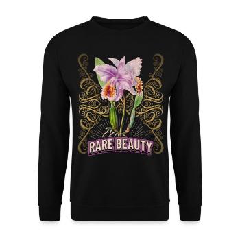 Vintage Orchidee botanische Illustration Spruch - Unisex Pullover - Schwarz - Vorne - Alina (178cm) & Michal (187cm)