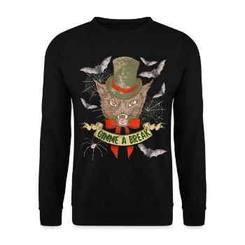 Halloween cat with spider and bat, saying - Unisex Sweatshirt - black - Front - Alina (178cm) & Michal (187cm)