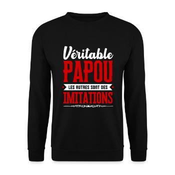 Véritable Papou les autres sont des imitations ! - Sweat-shirt Unisexe - noir - Devant - Alina (178cm) & Michal (187cm)