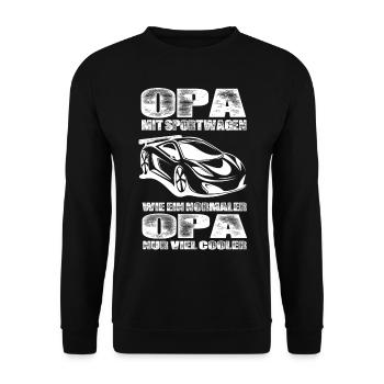 Opa Mit Sportwagen Wie Ein Normaler Opa Nur Cooler - Unisex Pullover - Schwarz - Vorne - Alina (178cm) & Michal (187cm)