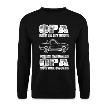 Opa Mit Oldtimer Wie Ein Normaler Opa Nur Cooler - Unisex Pullover - Schwarz - Vorne - Alina (178cm) & Michal (187cm)