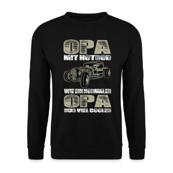 Opa Mit Hotrod Wie Ein Normaler Opa Nur Cooler - Unisex Pullover - Schwarz - Vorne - Alina (178cm) & Michal (187cm)