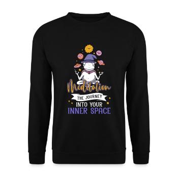 Weltraumpilz meditiert Sonnensystem Wissenschaft - Unisex Pullover - Schwarz - Vorne - Alina (178cm) & Michal (187cm)