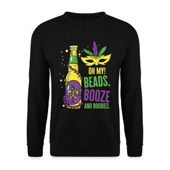 Mardi Gras Karneval Maske Bier Perlen Tölpel - Unisex Pullover - Schwarz - Vorne - Alina (178cm) & Michal (187cm)