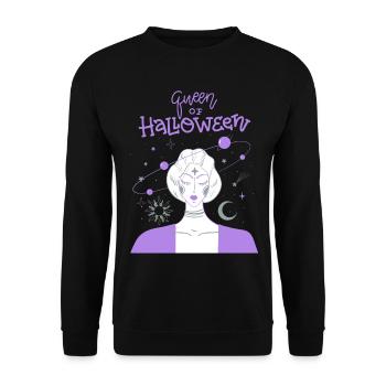 Comic Hexe, lustiger Halloween Spruch - Unisex Pullover - Schwarz - Vorne - Alina (178cm) & Michal (187cm)