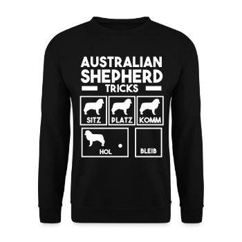 Hund Australian Shepherd - Unisex Pullover - Schwarz - Vorne - Alina (178cm) & Michal (187cm)