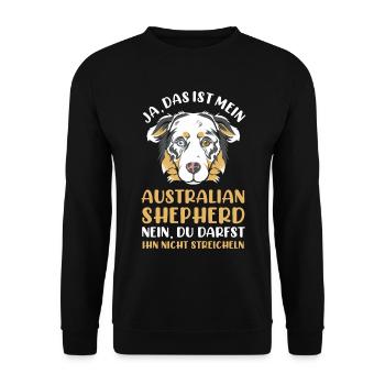 Hund Australian Shepherd - Unisex Pullover - Schwarz - Vorne - Alina (178cm) & Michal (187cm)