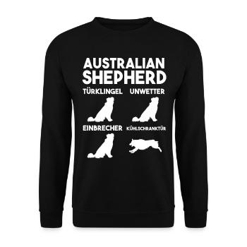 Hund Australian Shepherd - Unisex Pullover - Schwarz - Vorne - Alina (178cm) & Michal (187cm)