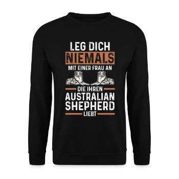 Hund Australian Shepherd - Unisex Pullover - Schwarz - Vorne - Alina (178cm) & Michal (187cm)