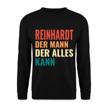 Reinhardt Der Mann Der Alles Kann Name Reinhardt - Unisex Pullover - Schwarz - Vorne - Alina (178cm) & Michal (187cm)