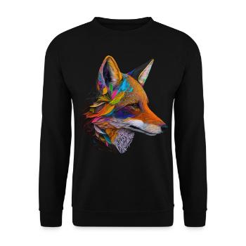Fuchs Bunt Kunst Tiermotiv Tiergesicht Geschenk - Unisex Pullover - Schwarz - Vorne - Alina (178cm) & Michal (187cm)