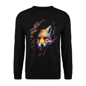 Fuchs Wand Galaxy Sterne Geschenk Tier Blaue Augen - Unisex Pullover - Schwarz - Vorne - Alina (178cm) & Michal (187cm)