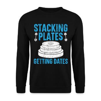 Stackin Plates Gettin Dates Haltérophilie Fitness - Sweat-shirt Unisexe - noir - Devant - Alina (178cm) & Michal (187cm)