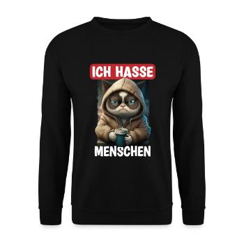 Ich Hasse Menschen Katze - Lustiges Katzen Kaffee - Unisex Pullover - Schwarz - Vorne - Alina (178cm) & Michal (187cm)