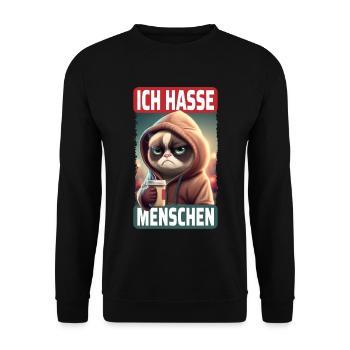 Ich Hasse Menschen Katze - Lustiges Katzen Kaffee - Unisex Pullover - Schwarz - Vorne - Alina (178cm) & Michal (187cm)