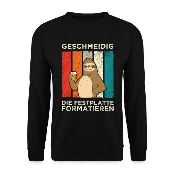 Geschmeidig Festplatte Formatieren Faultier Bier - Unisex Pullover - Schwarz - Vorne - Alina (178cm) & Michal (187cm)