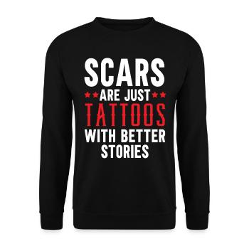 Narben sind nur Tattoos mit besseren Geschichten T - Unisex Pullover - Schwarz - Vorne - Alina (178cm) & Michal (187cm)