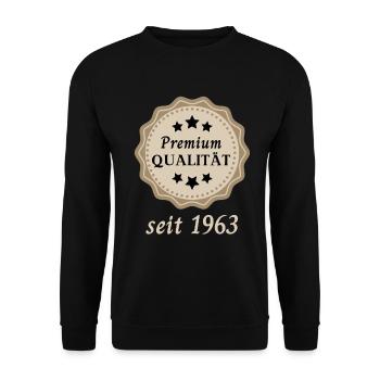 Premium Qualität seit 1963 - Unisex Pullover - Schwarz - Vorne - Alina (178cm) & Michal (187cm)