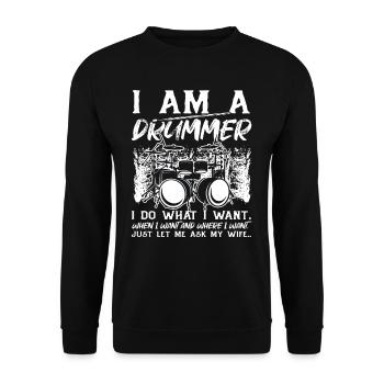 Funny Drum Player Drummer Musician Drum Player - Unisex Sweatshirt - black - Front - Alina (178cm) & Michal (187cm)