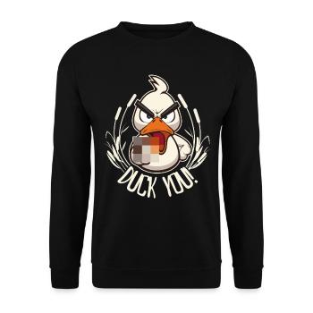 Duck You! Funny duck with middle finger saying - Unisex Sweatshirt - black - Front - Alina (178cm) & Michal (187cm)