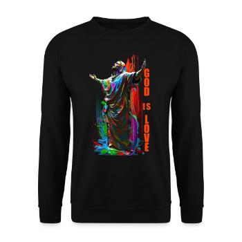 Christliche Zitate Designs God is Love - Unisex Pullover - Schwarz - Vorne - Alina (178cm) & Michal (187cm)
