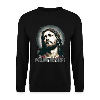 Christliche Zitate Designs Follow His Steps - Unisex Pullover - Schwarz - Vorne - Alina (178cm) & Michal (187cm)
