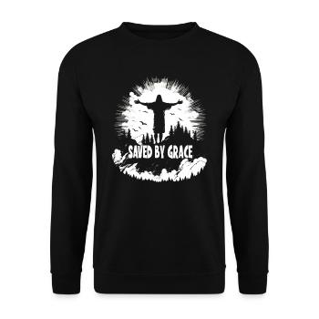 Christian Quotes Designs sauvés par la grâce - Sweat-shirt Unisexe - noir - Devant - Alina (178cm) & Michal (187cm)