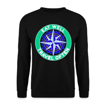 Eat Well Travel Often Reisemotto Urlauber - Unisex Pullover - Schwarz - Vorne - Alina (178cm) & Michal (187cm)