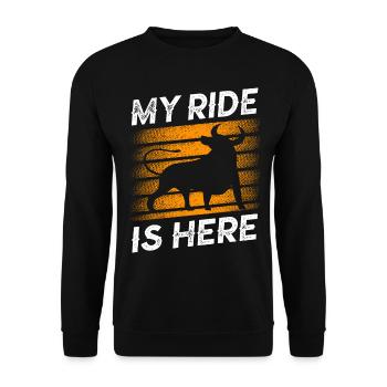 My Ride Is Here Bull Rider Bull Riding Rodeo - Unisex Pullover - Schwarz - Vorne - Alina (178cm) & Michal (187cm)