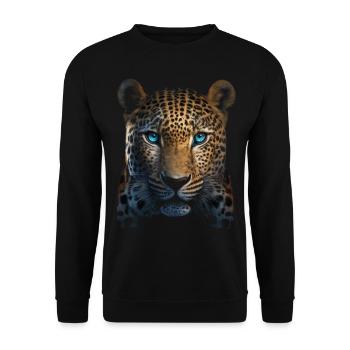 Leopard Tiermotiv Geschenk Mann Tierisch Zoo - Unisex Pullover - Schwarz - Vorne - Alina (178cm) & Michal (187cm)