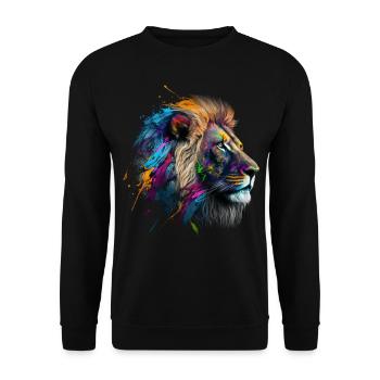Löwe Kunst Geschenk Kunstwerk Tier Tiermotiv - Unisex Pullover - Schwarz - Vorne - Alina (178cm) & Michal (187cm)