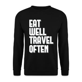 Bien manger Voyager souvent Touriste Voyageur du Monde - Sweat-shirt Unisexe - noir - Devant - Alina (178cm) & Michal (187cm)