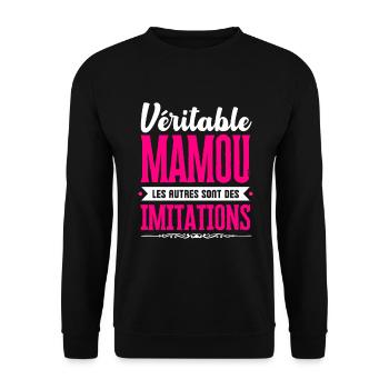 Véritable Mamou les autres sont des imitations ! - Sweat-shirt Unisexe - noir - Devant - Alina (178cm) & Michal (187cm)