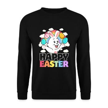 Frohe Ostern - weiße Kaninchen-Ostereier - Unisex Pullover - Schwarz - Vorne - Alina (178cm) & Michal (187cm)