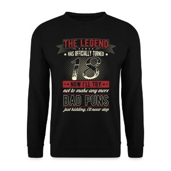 Die Legende Offiziell 18 Jahre 18. Geburtstag - Unisex Pullover - Schwarz - Vorne - Alina (178cm) & Michal (187cm)