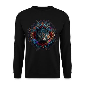 Katze Mandala Kunst Katzenmotiv Geschenk Blumen - Unisex Pullover - Schwarz - Vorne - Alina (178cm) & Michal (187cm)