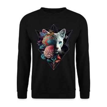 Chat Fleurs Art Cadeau Chat Motif Animal - Sweat-shirt Unisexe - noir - Devant - Alina (178cm) & Michal (187cm)