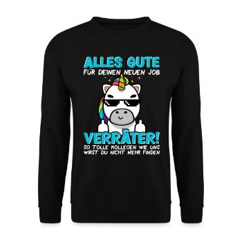 Jobwechsel Neuer Job Abschied Abschiedsgeschenk - Unisex Pullover - Schwarz - Vorne - Alina (178cm) & Michal (187cm)