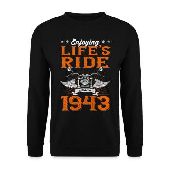 Enjoying Life's Ride Since 1943 Motorcycle 80th - Unisex Pullover - Schwarz - Vorne - Alina (178cm) & Michal (187cm)