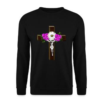 Jesus Cross Flowers - Unisex Sweatshirt - black - Front - Alina (178cm) & Michal (187cm)