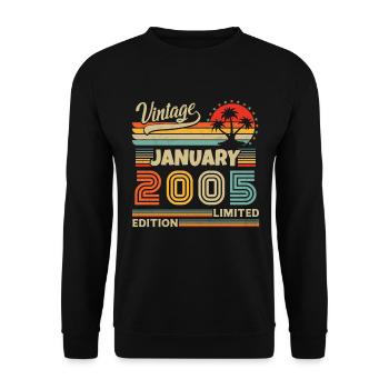 Vinatge Born In January 2005 Geburtstagsgeschenk - Unisex Pullover - Schwarz - Vorne - Alina (178cm) & Michal (187cm)