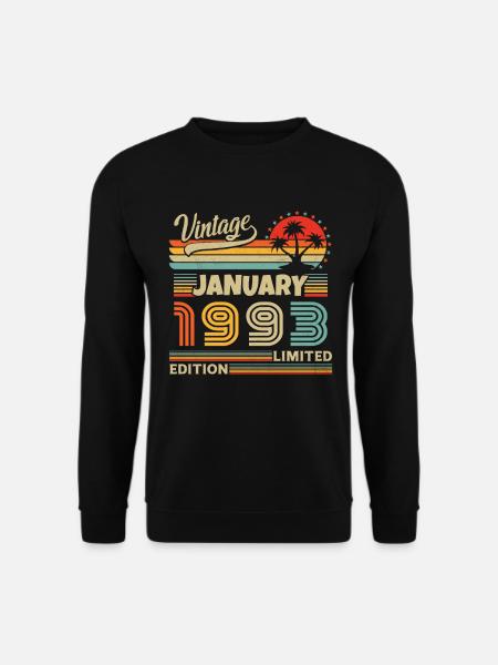 Janvier 1993 Vintage Rétro Cadeau D'anniversaire - Sweat-shirt Unisexe - noir