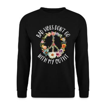 Hippie Peace Zeichen Frieden Blumen Blumenkind - Unisex Pullover - Schwarz - Vorne - Alina (178cm) & Michal (187cm)