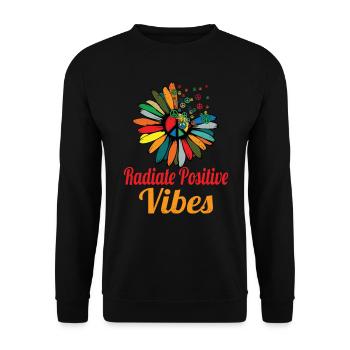 Hippie Peace Zeichen Frieden Blumen Blumenkind - Unisex Pullover - Schwarz - Vorne - Alina (178cm) & Michal (187cm)