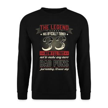 Die Legende Offiziell 33 Jahre 33. Geburtstag - Unisex Pullover - Schwarz - Vorne - Alina (178cm) & Michal (187cm)
