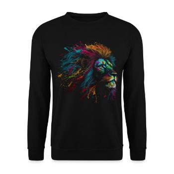 Lion Colorful Big Cat Kuns Animal Gift Africa Zoo - Unisex Sweatshirt - black - Front - Alina (178cm) & Michal (187cm)