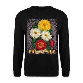 Vintage Chrysantheme Blume botanische Illustration - Unisex Pullover - Schwarz - Vorne - Alina (178cm) & Michal (187cm)